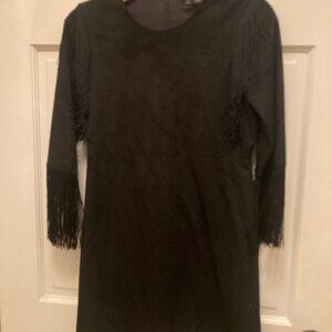Zara black faux suede fringe sleeve minidress